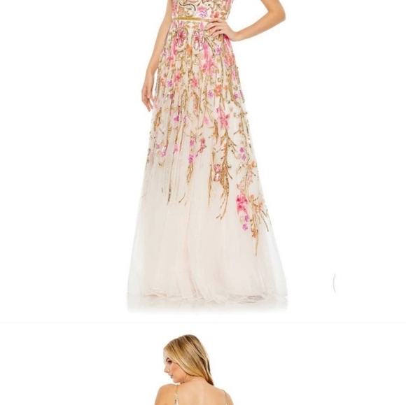 Mac Duggal V NECK FLORAL sequin / beaded GOWN, Size 4, Oyster Multi, #5671 - Picture 3 of 3